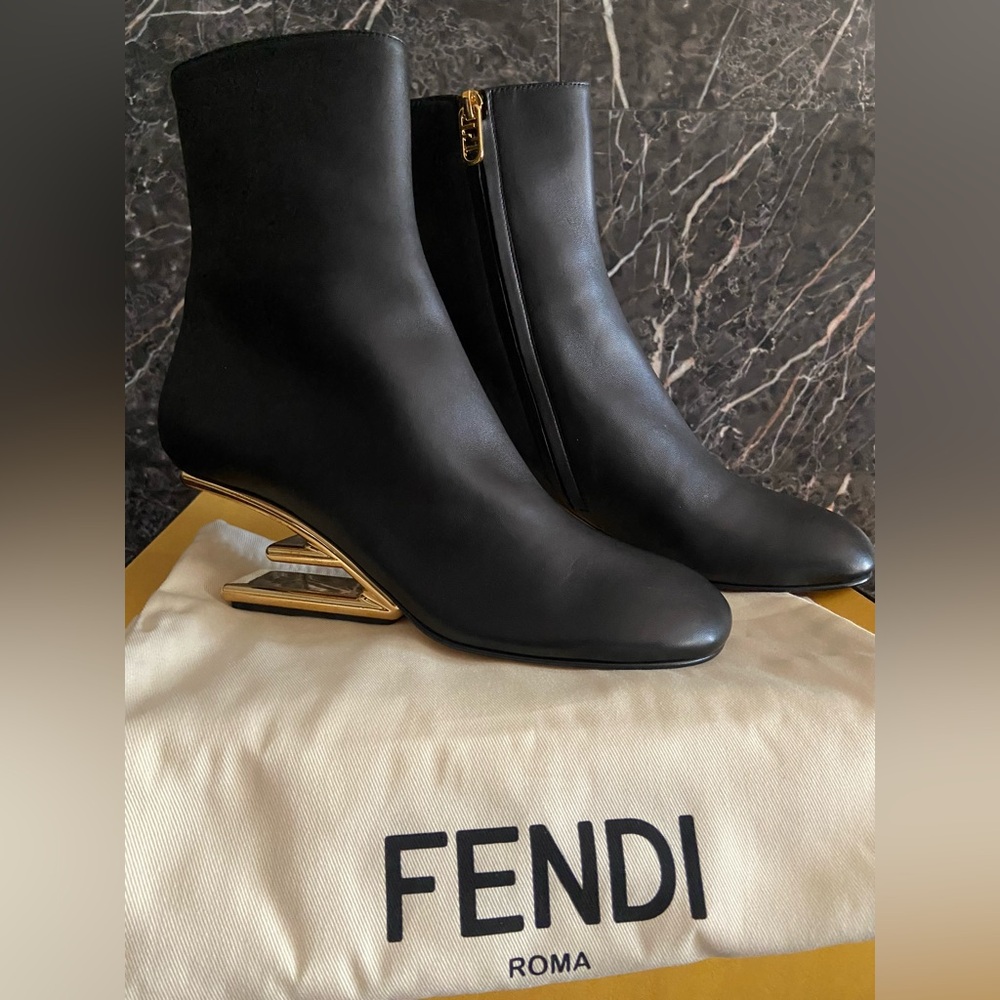 Fendi First Black Ankle Boots with Gold Heel. ⚜️ - Picture 2 of 16